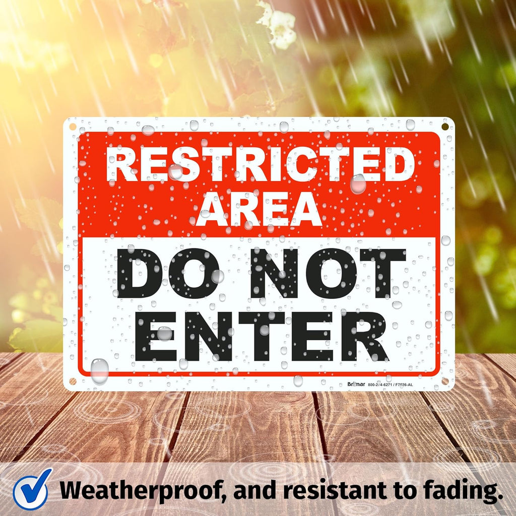 Brimar - 10 x 7" - Restricted Area Do Not Enter Sign - .040″ Rust-Free Aluminum - Clear Communication - Easy Installation