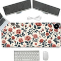 Heated Mouse Pad with 3 Temperature Settings(104°F–122°F),Large 31.5x13 Inch PU Leather Heated Desk Mat,Waterproof Warming Pad for Office,Gaming & Cold Hands Relief,Retro Flowers