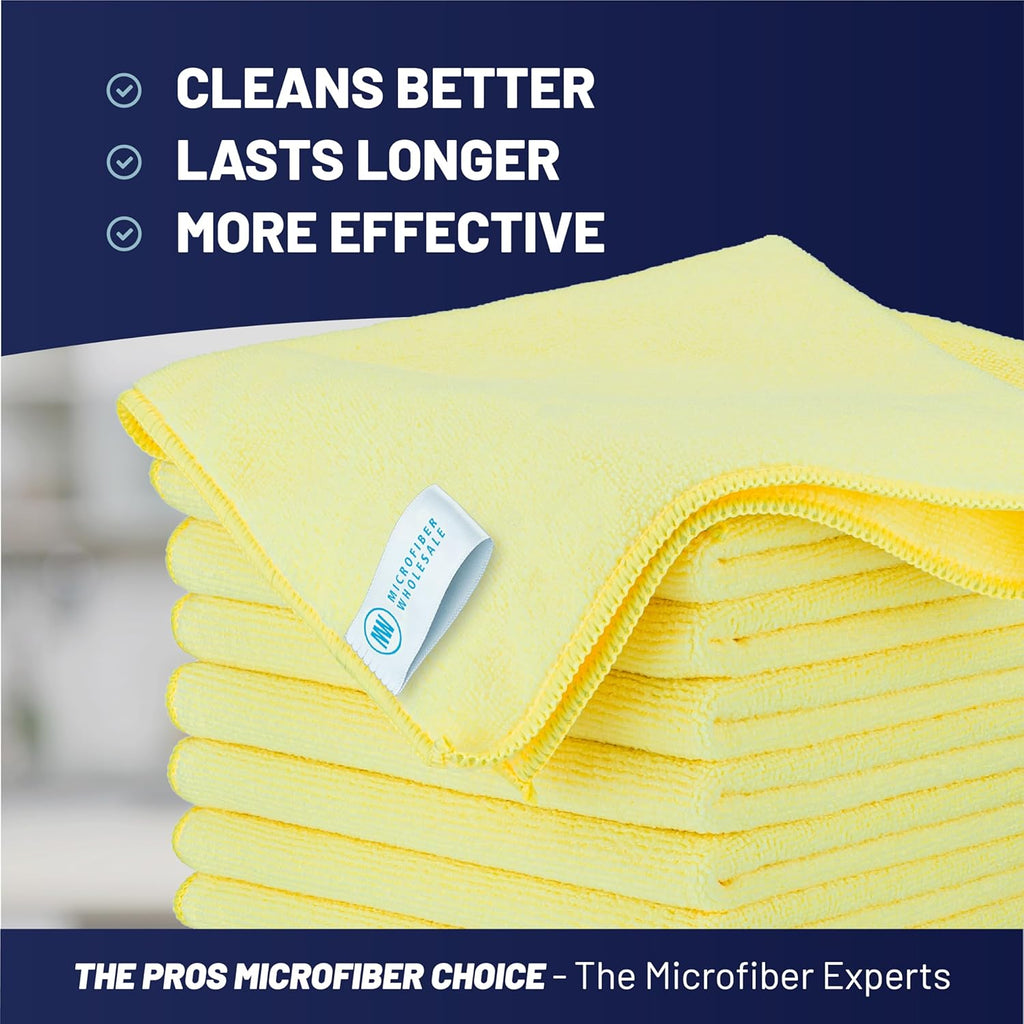 MW Pro Microfiber Cleaning Cloth | Yellow (12 Pack) | Size 16" x 16" | All Purpose Microfiber Towels - Clean, Dust, Polish, Scrub, Absorbent