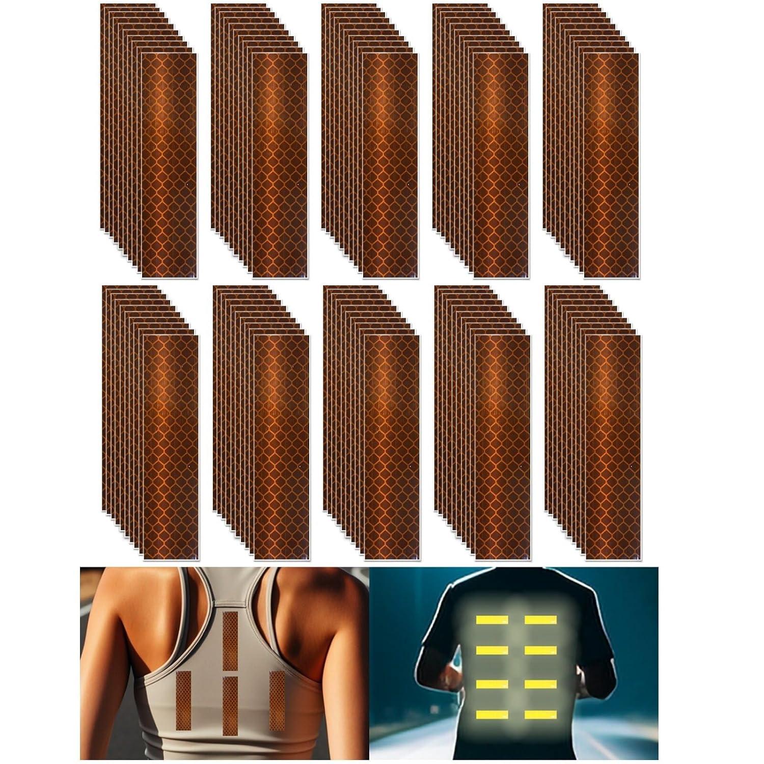 Non Fading Brown Reflective Stickers 1 inch X 4 inch, Outdoor Waterproof High Visibility Warning Safety Adhesive Reflector Tape (100 Pcs)