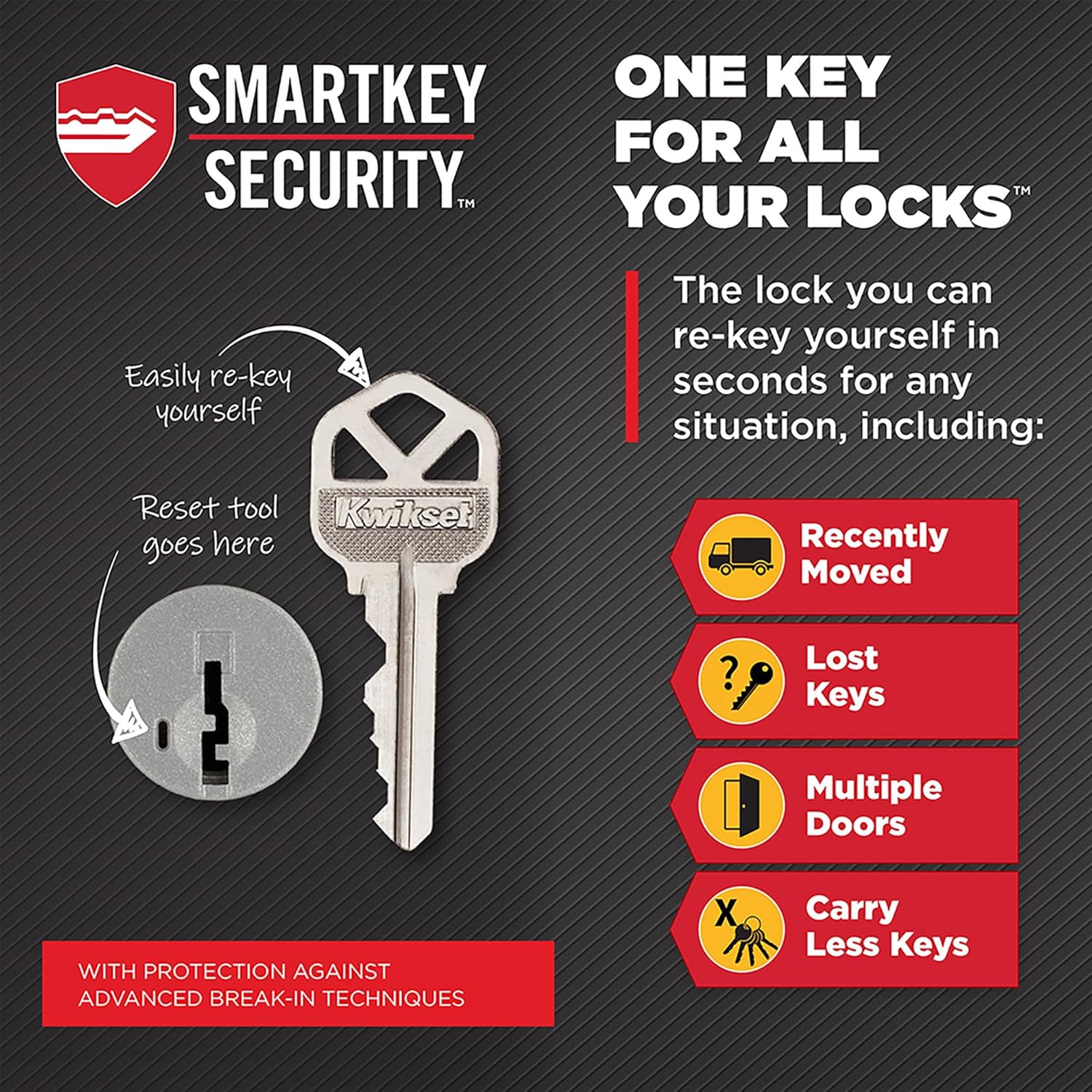 Kwikset Halifax Entry Door Handle with Lock and Key, Secure Keyed Reversible Lever Exterior, For Front Entrance and Bedrooms, Matte Black, Pick Resistant Smartkey Rekey Security and Microban