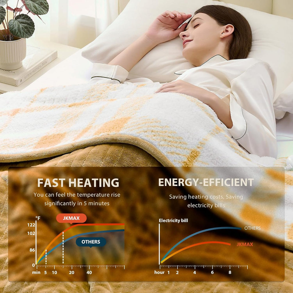 Heated Electric Blanket Twin Size - 62"x84" Flannel Heating Blanket with 10 Heating Levels & 5 Time Settings Over-Heat Protection, Winter Warmer for Adults with ETL Certification（Ivory）