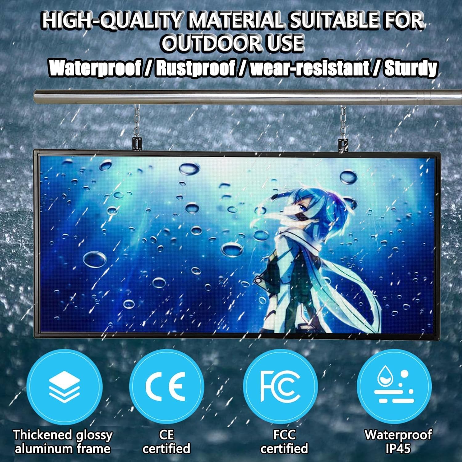 P5 Outdoor Waterproof 65"x34" LED Sign WIFI and USB Programmable Led Display With High Resolution Scrolling Texts, Colorful Images and Videos LED Advertising Sign Board for Business