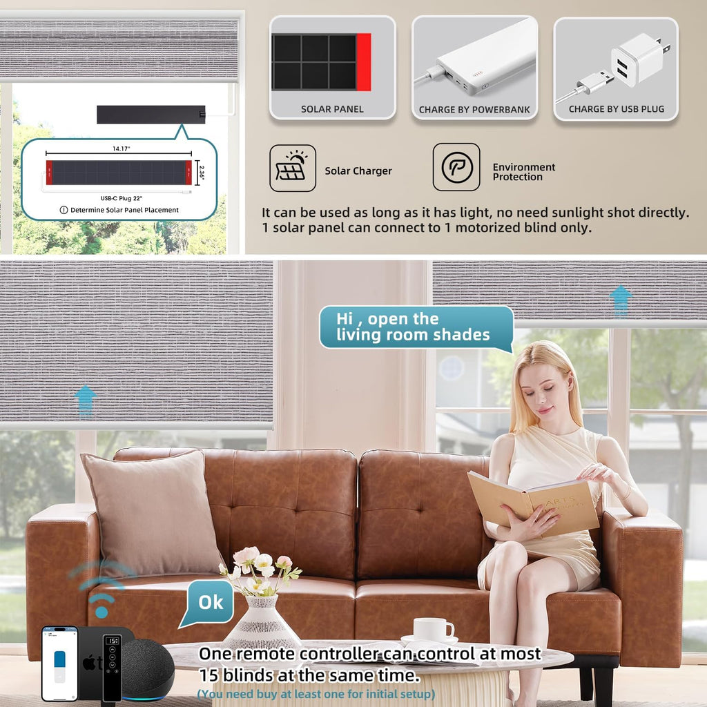SmartWings Motorized 100% Blackout Shades Blinds, Custom Size, Cordless Window Shades with Rechargeable Battery, Work with Matter/Apple HomeKit, Alexa, Thread/Zigbee, Remote Optional, Safar Rock Grey