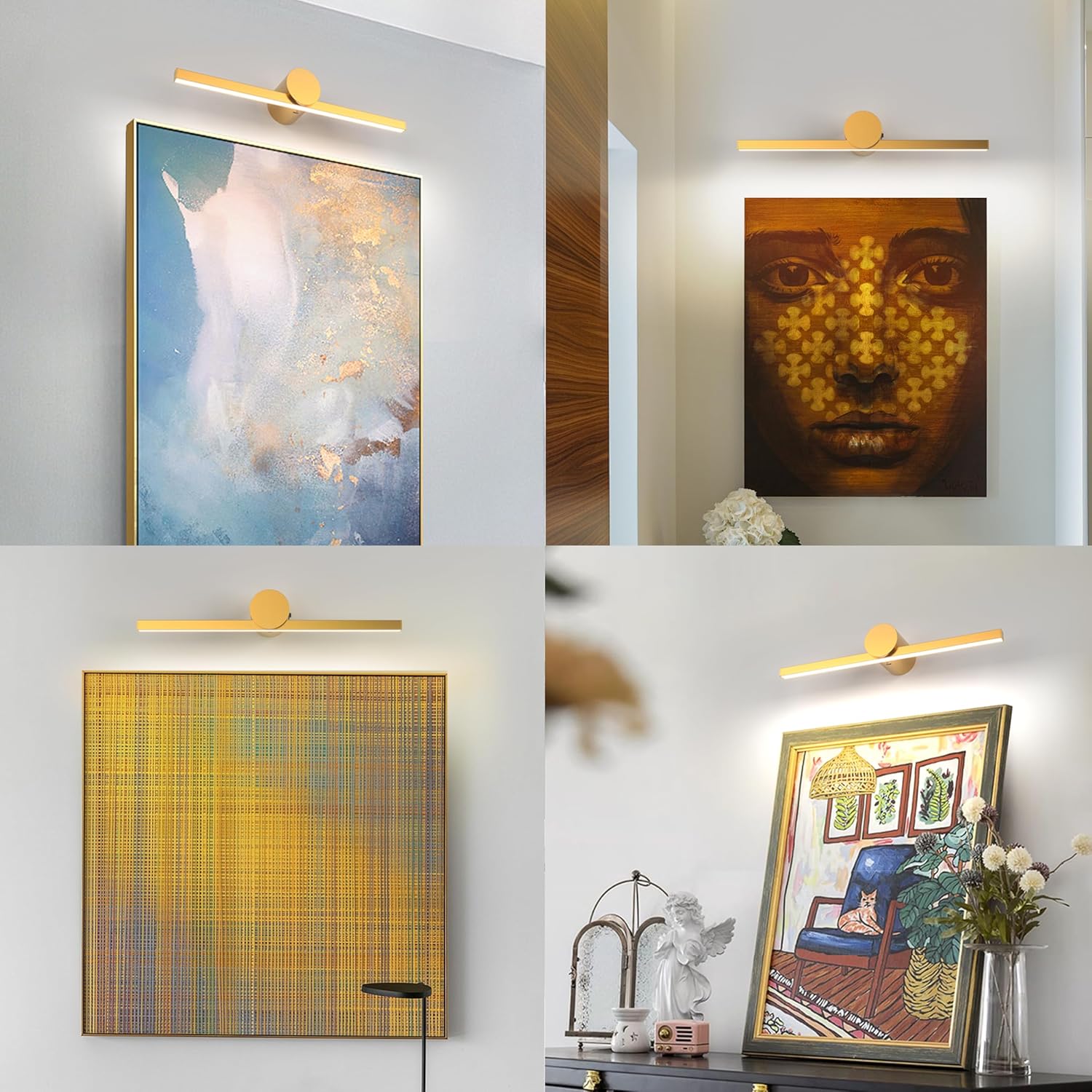 ZitoStory Battery Operated Picture Light with Remote,Wireless Dimmable Art Lights for Paintings Rechargeable Gallery Light Artwork Lighting for Canvas, Portrait (Gold,11.4'' Inch)