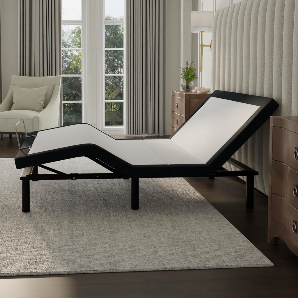 Blissful Nights e4 Full Size Adjustable Bed Base Frame with Massage, Anti-Snore, Zero Gravity, Dual USB Charging Station, Under Bed Nightlight, Wireless Remote Head and Foot Incline