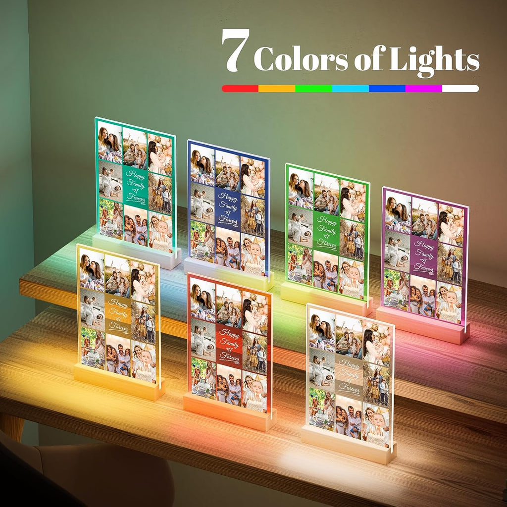 Personalized Collage Picture Frames with Photos, Custom Photo Frame with Night Light, Customized Picture Frame, Personalized Birthday Gifts for Women Men Mom Dad Kids Baby Family Friends