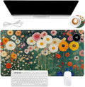 Heated Mouse Pad 23.6 x 14 in 3-Temp Fast Heating Desk Mat with Auto Timer Warmer for Hands Wrist Pain Relief Waterproof Keyboard Mat for Office, Gaming, Home, Floral Garden