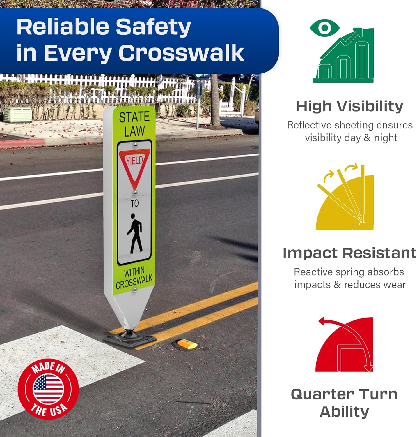 Impact Recovery - In-Street Pedestrian Crossing Signs - Street Sign - Road Safety Yield Sign with Surface Mount Base