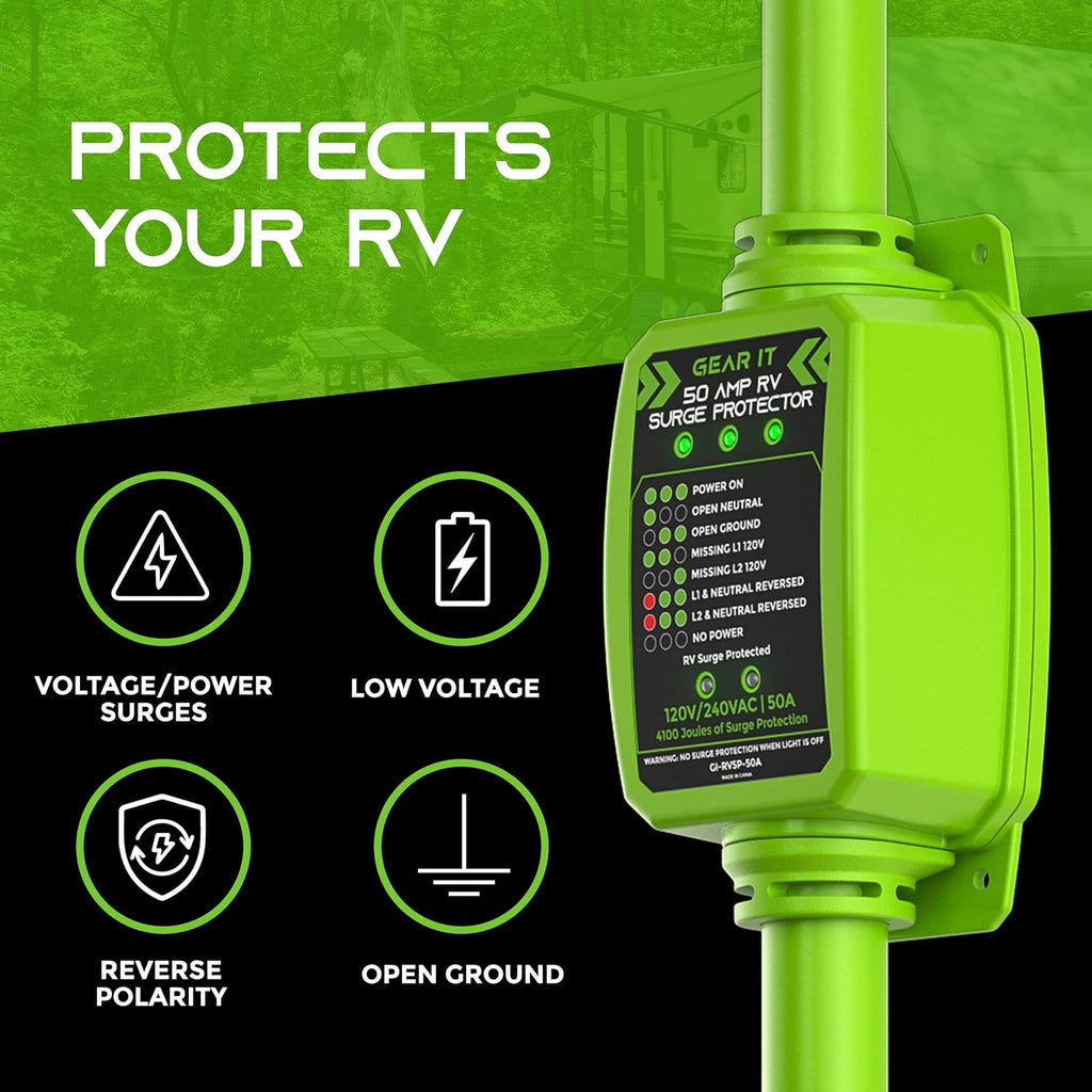 GEARit RV Surge Protector 50 AMP - Circuit Analyzer Voltage Protector/Monitor with Surge Protection (4100 Joules) Weather Resistant 50A Extension Plug for RV Trailer Travel Outdoor Camper