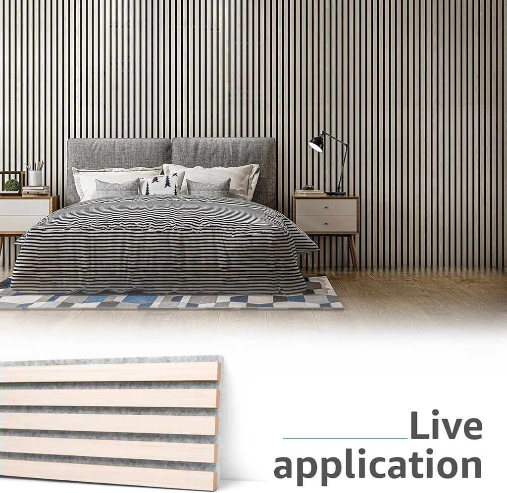 Art3d 4-Piece Wood Slat Acoustic Panels for Stylish Decor and Noise Reduction, 3D Textured Panel for Ceiling and Wall, White Elm