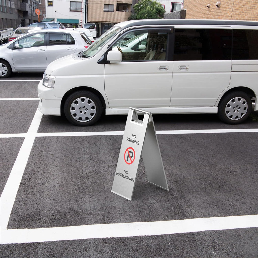 2-Pack No Parking Sign, stainless steel,24 Inch Height, Double Sided A-Shaped Frame No Parking Sign, Folding No Parking Signs for Outside, Lawn, Driveway, Garage, Yard, Fire Lane