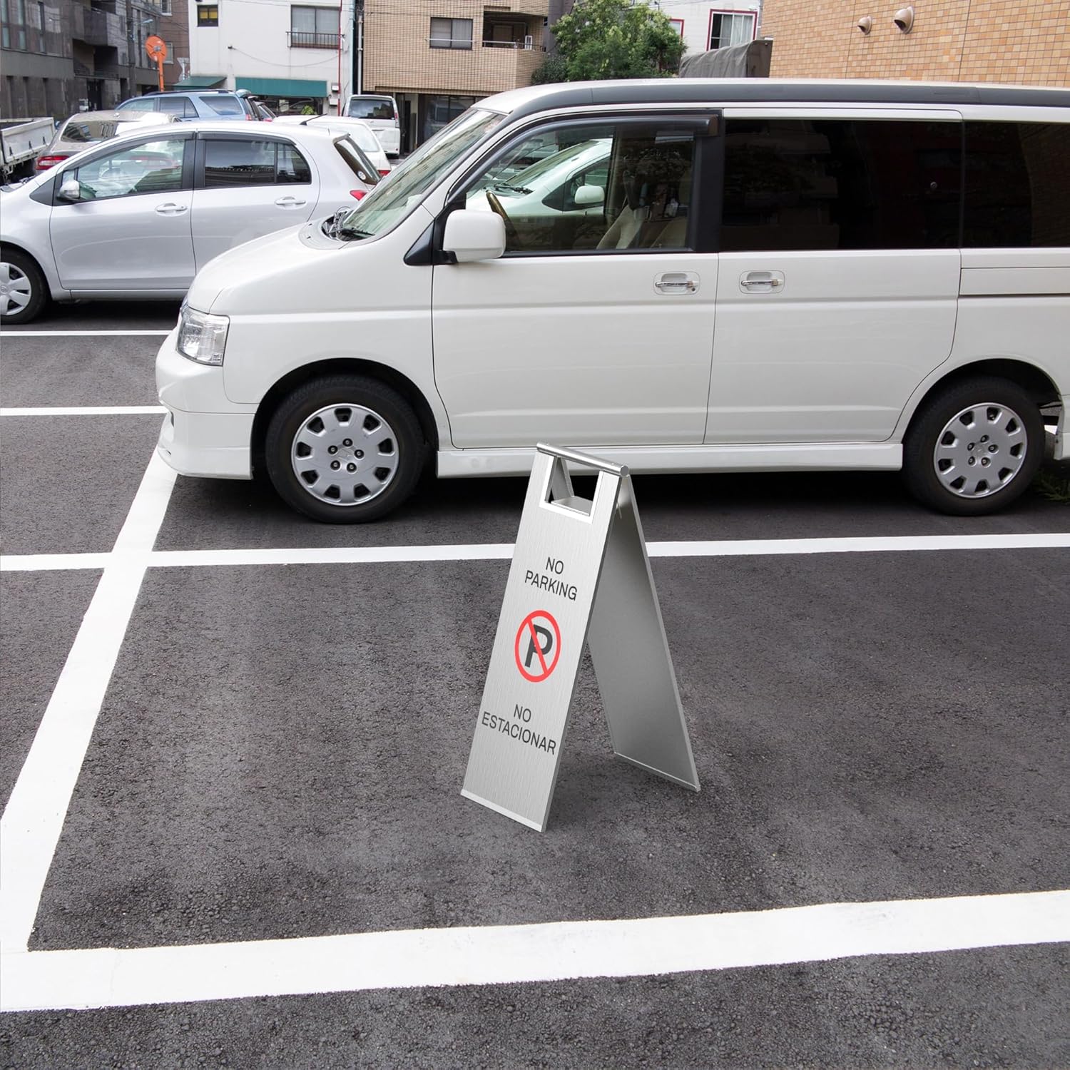 2-Pack No Parking Sign, stainless steel,24 Inch Height, Double Sided A-Shaped Frame No Parking Sign, Folding No Parking Signs for Outside, Lawn, Driveway, Garage, Yard, Fire Lane