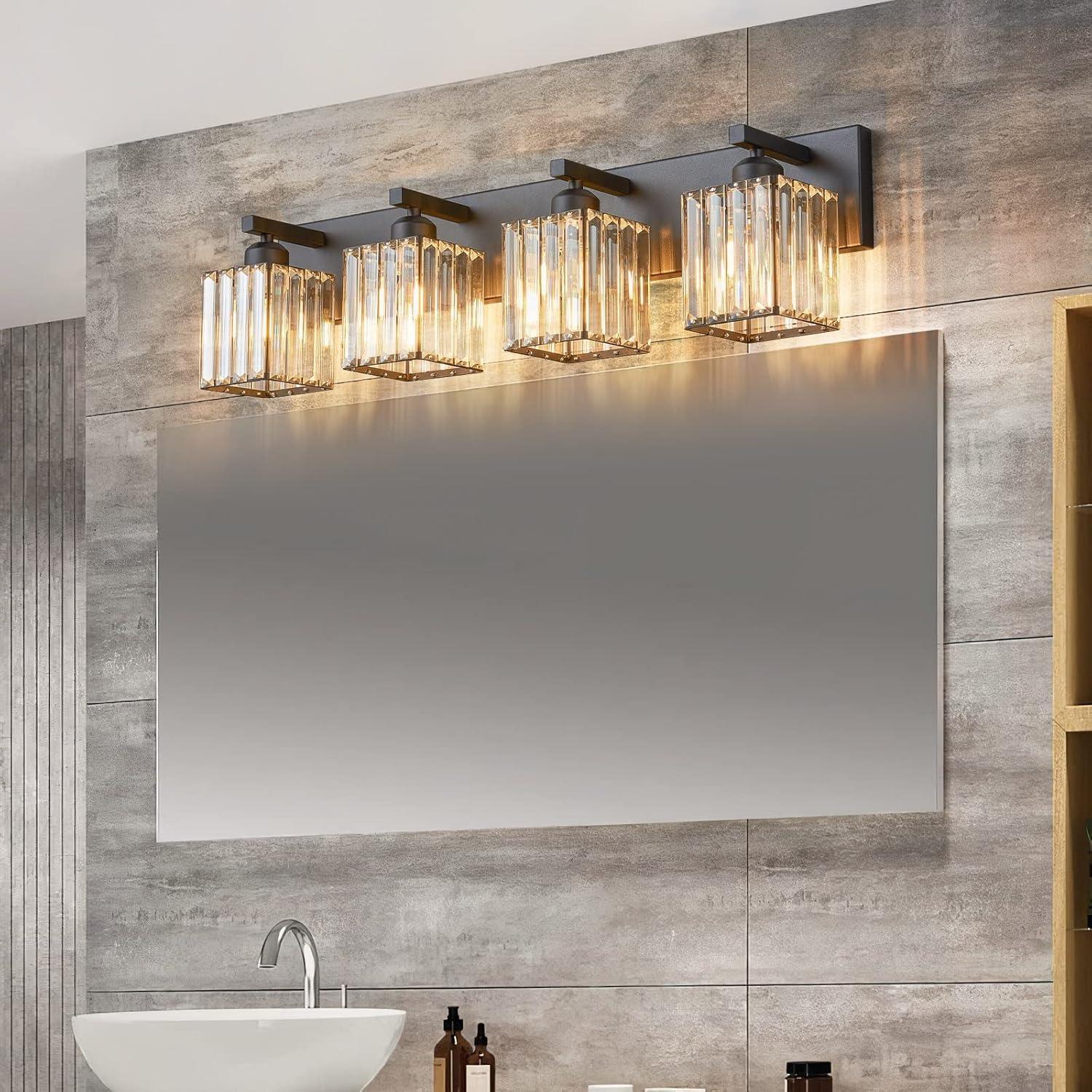 Modern Bathroom Vanity Light 4-Lights Modern Black Crystal Wall Light Bathroom Vanity Light Fixtures