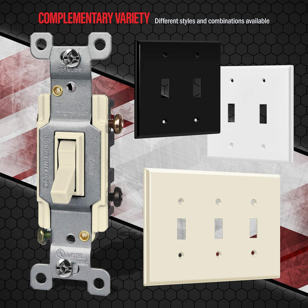 ENERLITES Triple Light Switch Wall Plate, Toggle Switch Plate, Gloss Finish, 3-Gang Mid-Size 4.88" x 6.77", Unbreakable Polycarbonate Thermoplastic, UL Listed, 8813M-LA, Light Almond