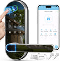 Keyless Entry Fingerprint Digital Smart Lock with Handle & Keypad: Electronic/Electric Lock with Code, App Control Biometric Deadbolt Door Knob for Front, Interior, Exterior & Bedroom Door (Silver)