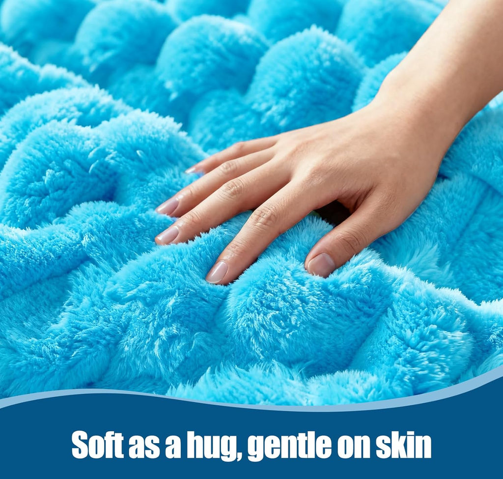 Electric Blanket 50" x 60" Soft Ribbed Faux Fur Flannel Quick Heat 12 Heat Levels 1-12 Hour Timer and Overheat Protection & Auto Shut Off & ETL FCC (Sky Blue, Throw 50" x 60")