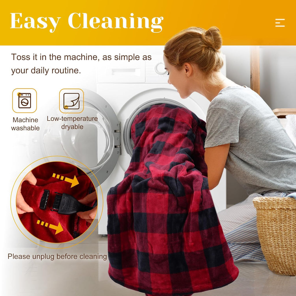 SUNVIVI Heated Blanket 50" x 60", Heating Electric Throw Blanket, 10 Heat Settings, 12 Hours Auto Off, Machine Washable, ETL Certified, Overheating Protection, Black & Red