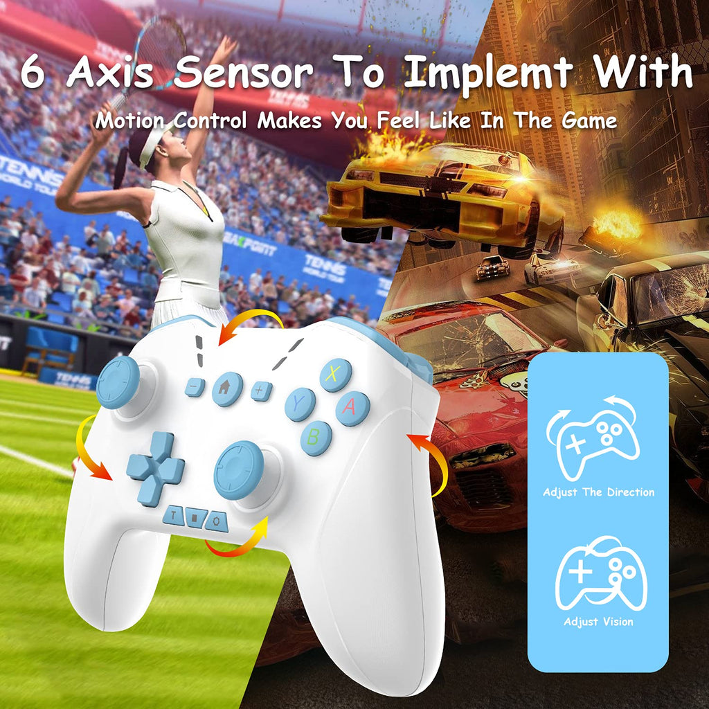 Bluetooth Controller for Switch/Mac/PC/Steam/Mobile Phone/iOS/Android//TV/iPad/Table/Apple Arcade MFi Games, switch pro controller wireless with Adjustable Dual Motion,Turbo,Macros,6-Axis,Wake Up for Black Myth: Wukong (Black) (Purple) (Light White Blue)