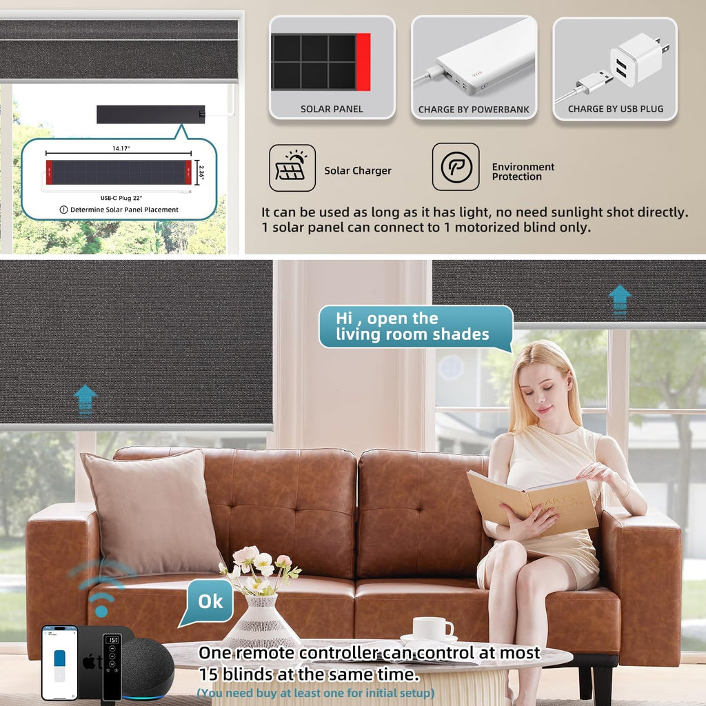 SmartWings Motorized 100% Blackout Shades Blinds, Custom Size, Cordless Window Shades with Rechargeable Battery, Work with Matter/Apple HomeKit, Alexa, Thread/Zigbee, Remote Optional, Eclipse Umber