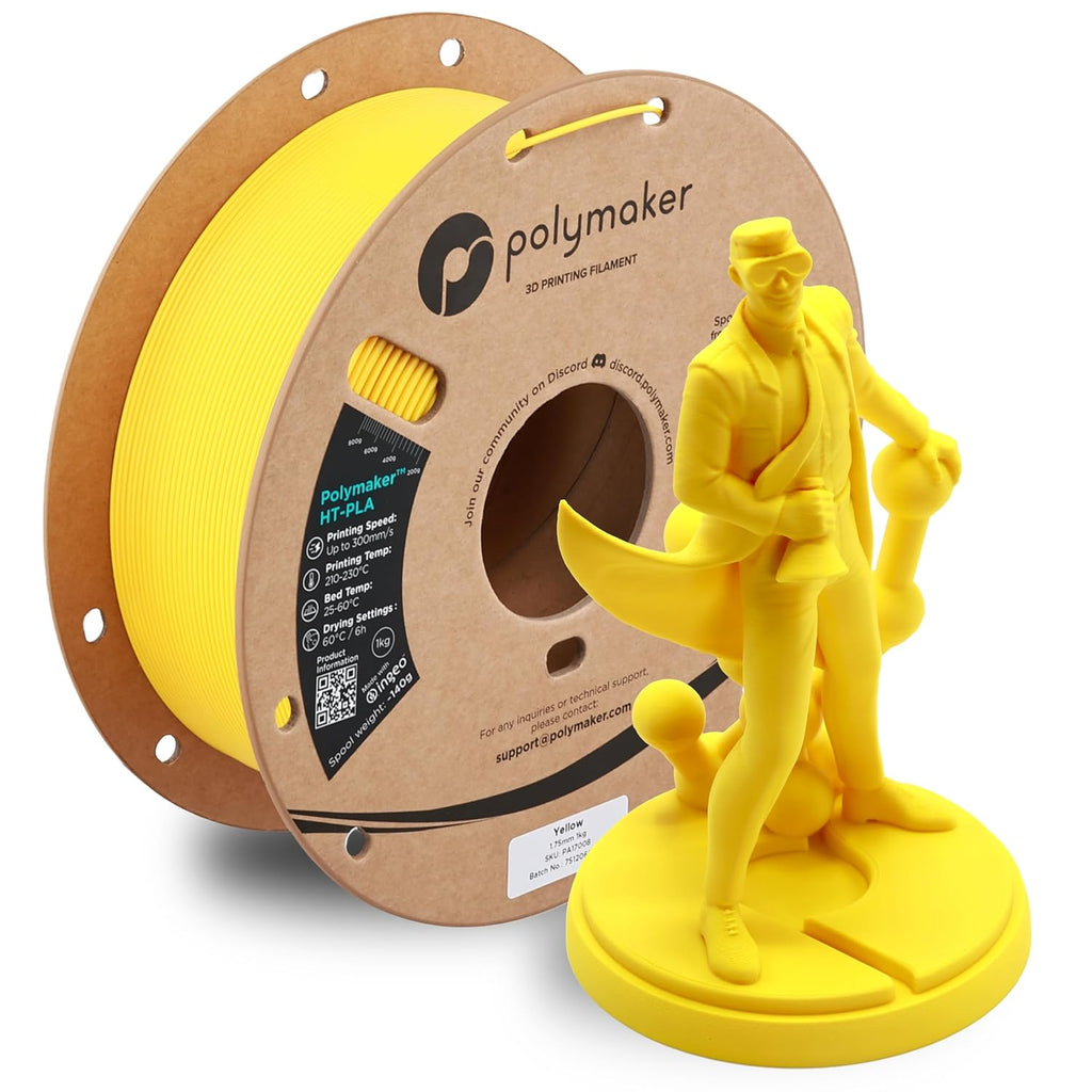 Polymaker HT-PLA Filament 1.75mm Yellow, High Temp PLA for 3D Printing, Heat Stable Up to 150°C, Easy to Print, Works with Most FDM Printers, 1kg Spool
