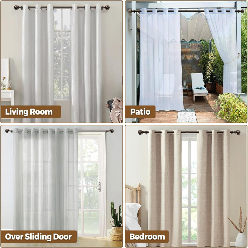 KAMANINA Curtain Rods for Windows 48 to 84 Inch, Antique Bronze Heavy Duty Curtain Rod Adjustable, 7/8 Inch Single Decorative Drapery Rod 32 to 86 Inch(2.6-7.1Ft), Netted Texture End