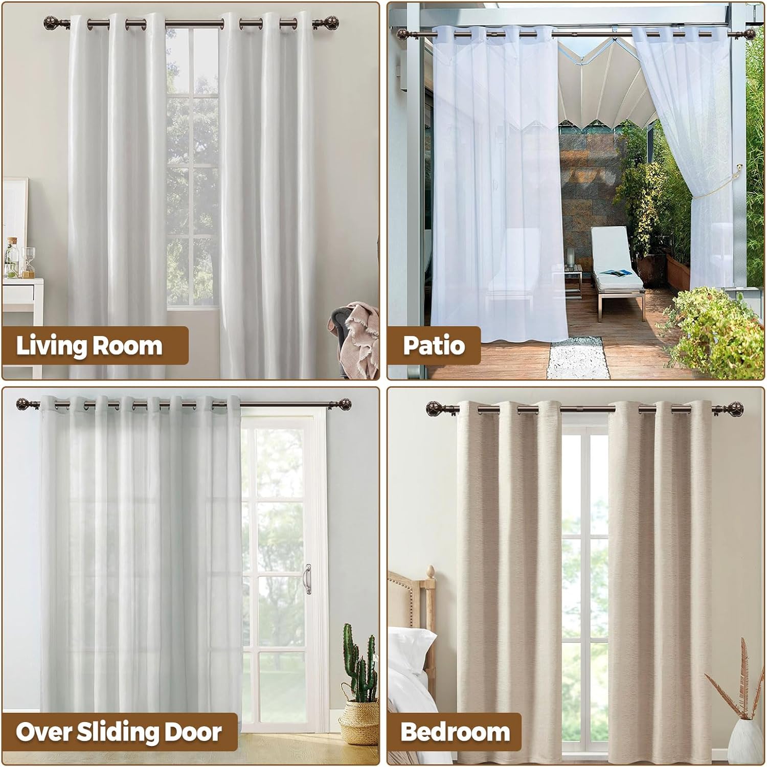 KAMANINA Curtain Rods for Windows 48 to 84 Inch, Antique Bronze Heavy Duty Curtain Rod Adjustable, 7/8 Inch Single Decorative Drapery Rod 32 to 86 Inch(2.6-7.1Ft), Netted Texture End