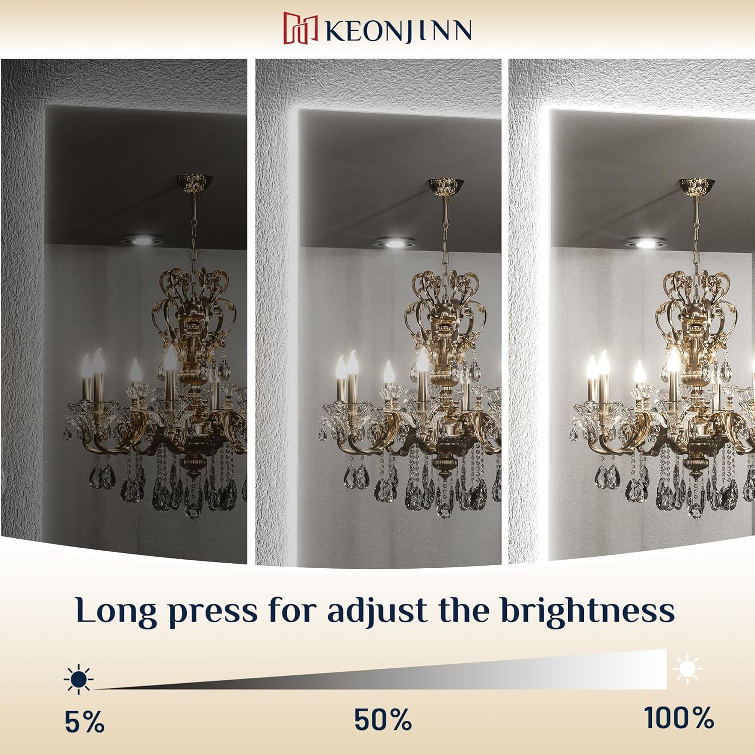 Keonjinn LED Backlit Mirror 72” x 35.9” Oversized Lighted Bathroom Mirror with UL Listed LED Driver, Large Stepless Dimmable Wall Mirror, Tempered Glass, CRI90+ Anti Fog Vanity Mirror with Backlights