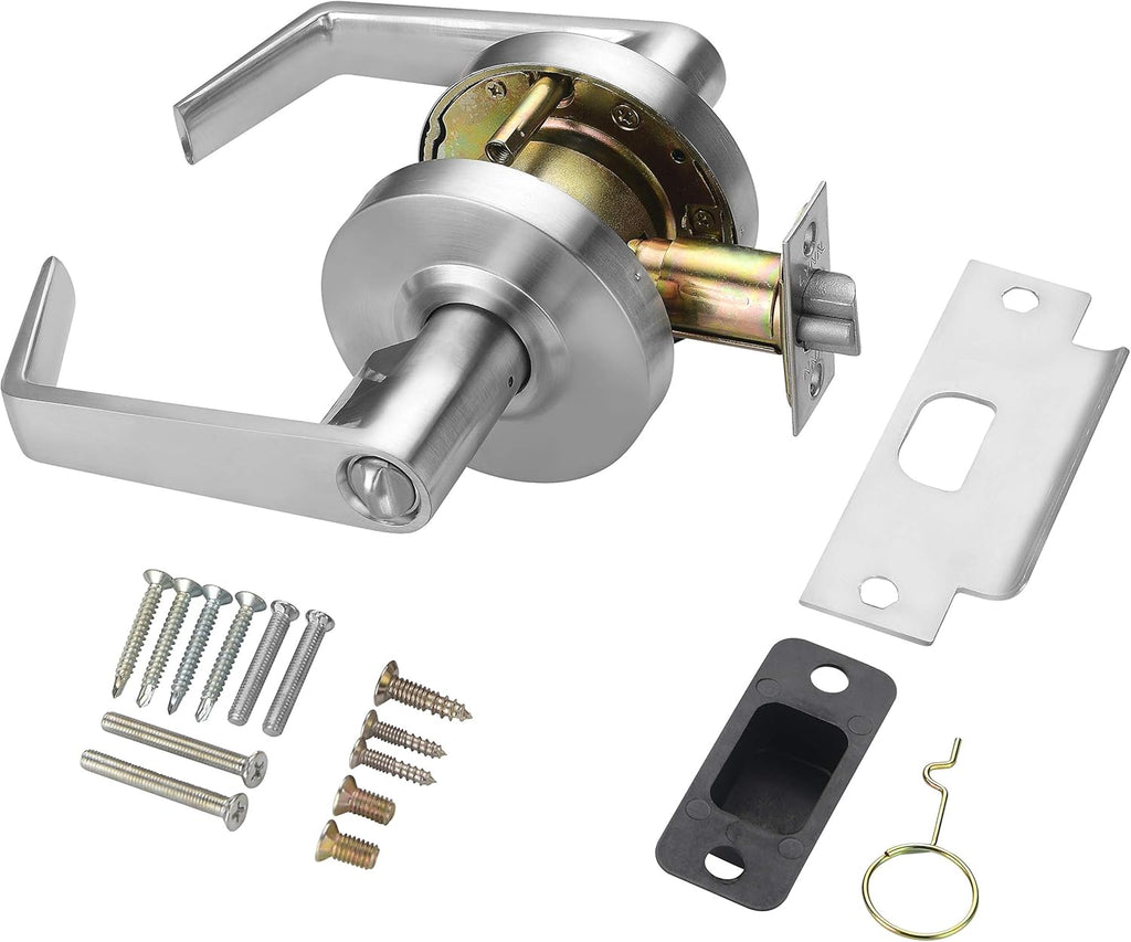 LYNN HARDWARE Commercial Door Lever Lock - Heavy-Duty Locking Door Handle, Designer Door Handles, Cylindrical Lever Lock, Non-Handed Grade 2 Door Handle, Satin Chrome, Entrance(Keyed Alike)