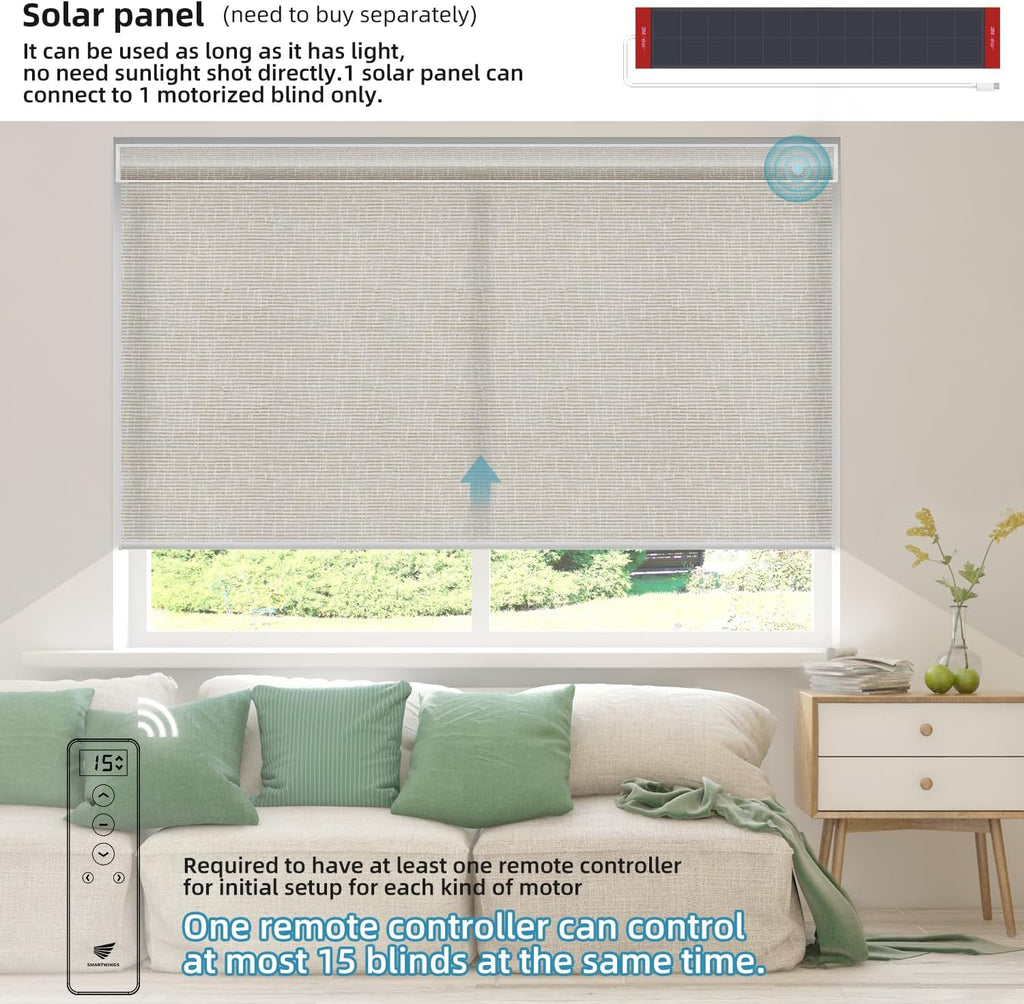 SmartWings Motorized Light Filtering Shades, Work with Matter Thread Homekit Z-Wave Alexa Google, 70% Blackout Shades Translucent, Cordless Window Shades with Remote, Rechargeable, Safari Cream