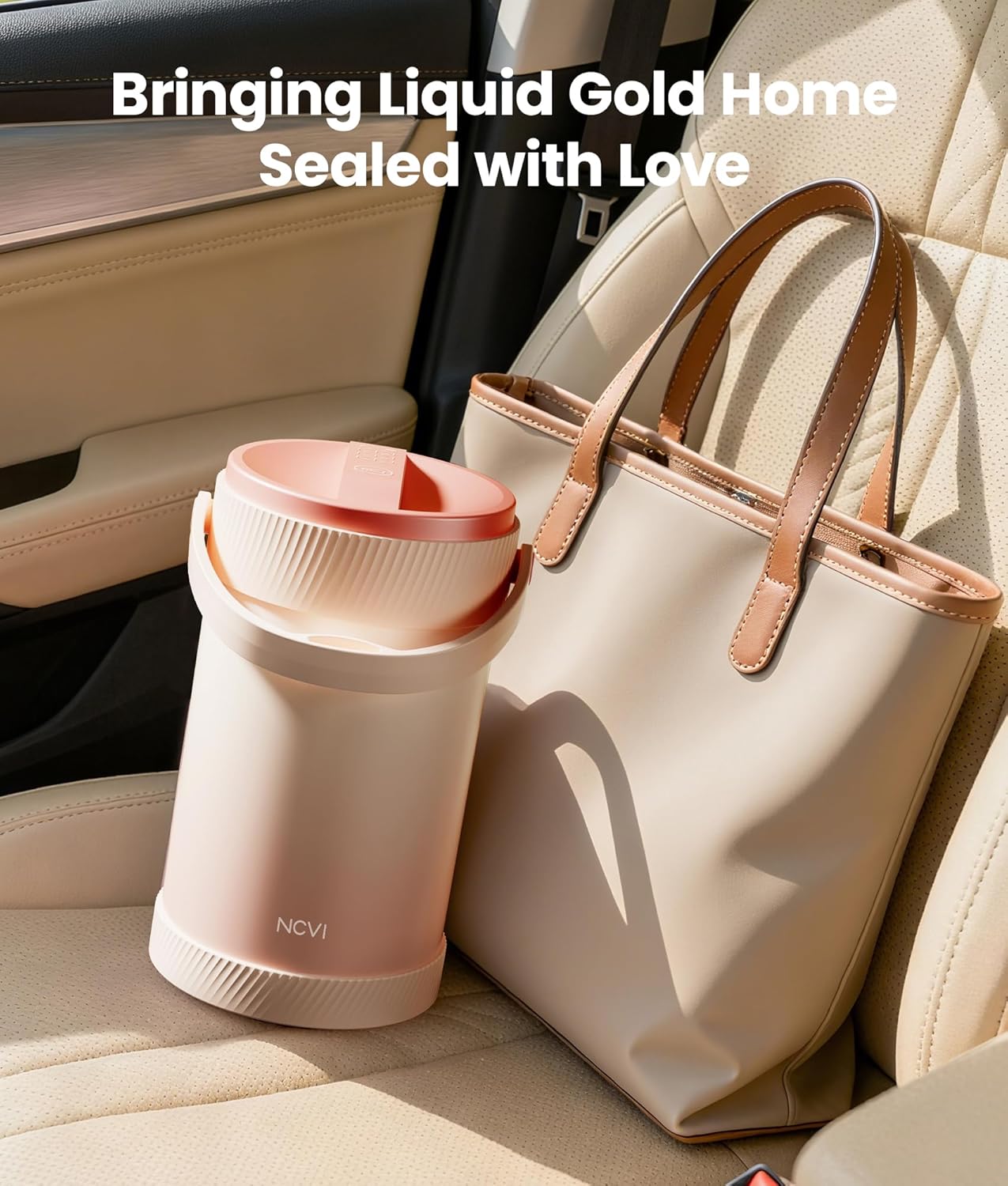 NCVI Portable Breast Milk Chiller Thermos Bottle(Wide-Mouth), Stainless Steel Baby Milk Cooler for Travel Work, Refrigerated Milk Freezer with Gel Tube Suitable for Milk Storage Bags, Pink 20fl oz