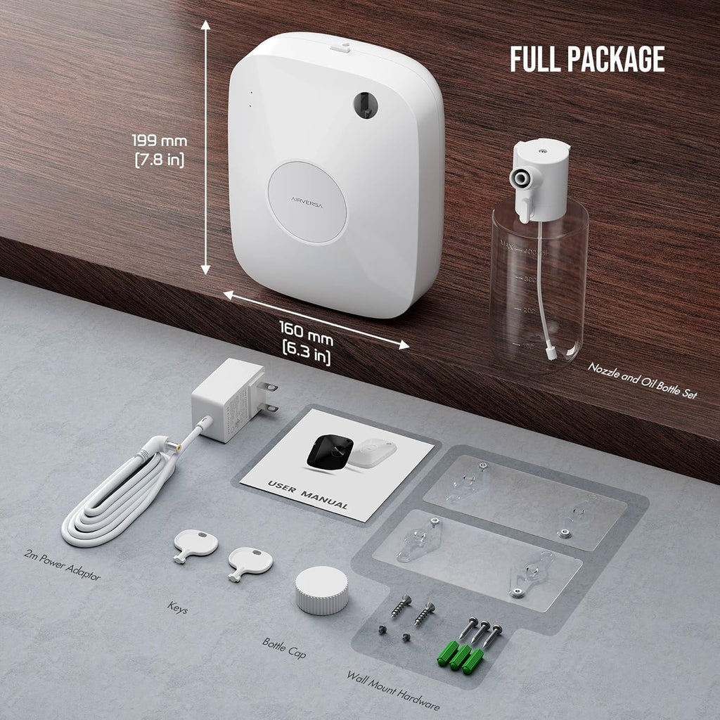 Airversa Smart Waterless Essential Oil Diffuser Scent Air Machine with 12A1V Power Adapter for Large Rooms Spaces Home and Commercial Use, Up to 2000 sq ft 400 mL Capacity Scent Diffuser, White ANA