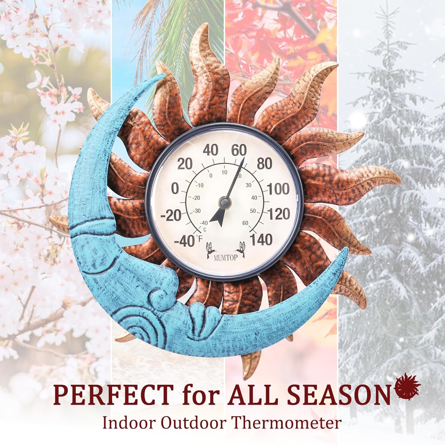 MUMTOP Indoor Outdoor Thermometer - Sun and Moon Wall Thermometer, Outdoor Thermometers for Patio, Room, Greenhouse, Outside, Garden Decor