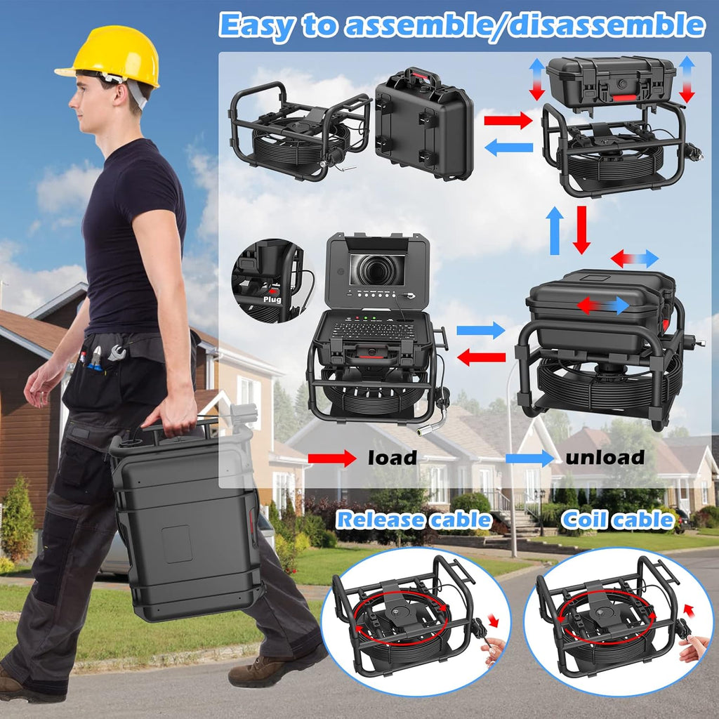 Sanyipace Sewer Camera 131FT/40M with 512Hz Transmitter, Self-Leveling, Distance Counter, Plumbing Inspection Camera with Microphone Speaker Audio Video Record, 16GB TF Card, Pipe Pulley (7mm Cable)