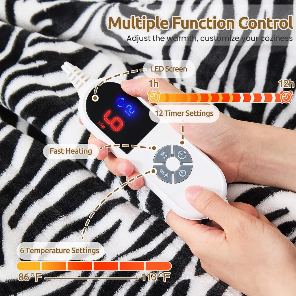 Electric Blanket Twin Size - Reversible Sherpa & Flannel, 62"× 84" Heated Throw Blanket with 6 Heat Settings & 1-12H Timer, Machine Washable, Warm Gift for Women, Tiger