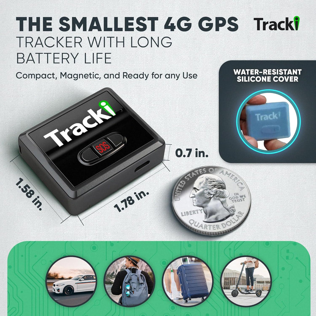 Tracki GPS Tracker for Vehicles, Car, Kids. Subscription Needed. US-Made Tech. 4G LTE GPS Tracking Device. Unlimited Distance, US & Worldwide. Small (Tracker) (Tracker 1 Year Subscription Incl.)