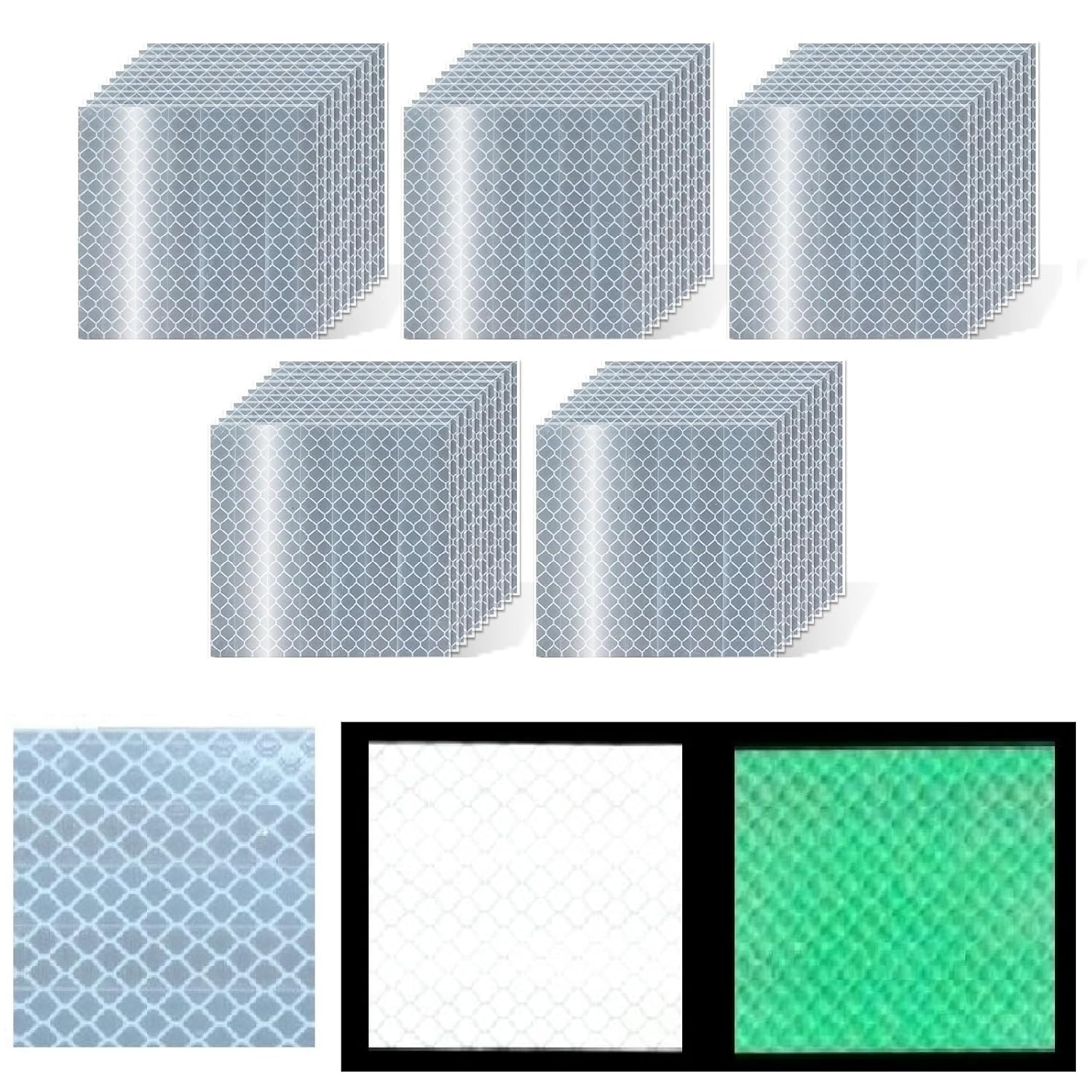 Glow in The Dark Reflective Stickers 4 inch X 4 inch for Truckskes, Warning Strong Safety Adhesive Reflective Strips (50 Pcs)