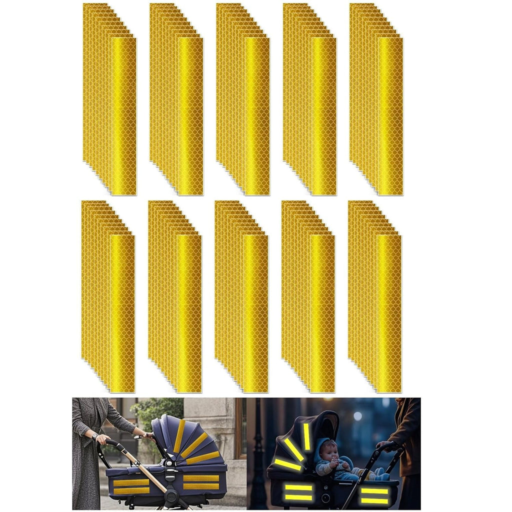 Non Fading Yellow Reflective Stickers 1 inch X 6 inch, Outdoor Waterproof High Visibility Warning Safety Adhesive Reflector Tape (100 Pcs)