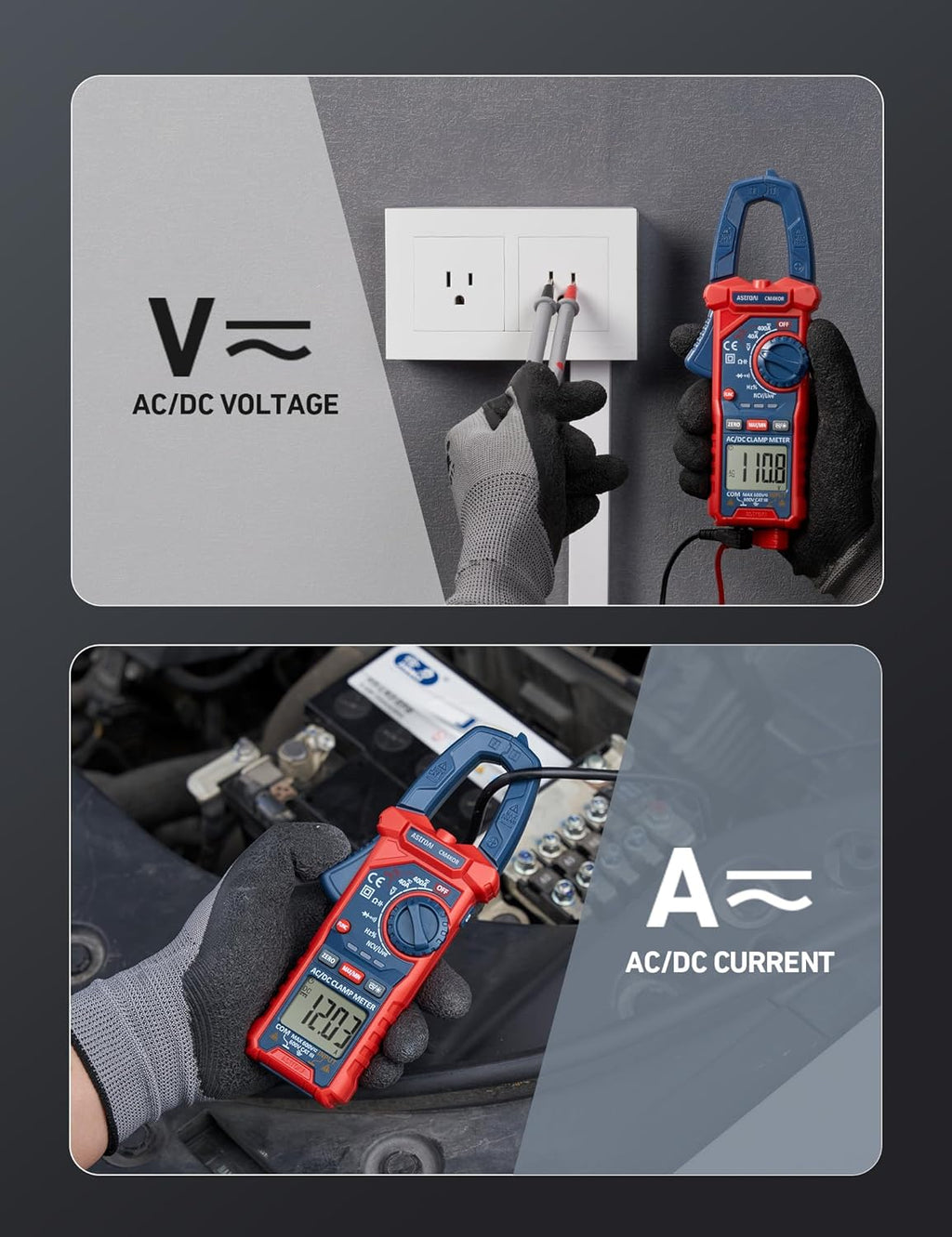 AstroAI Digital Clamp Meter Multimeter 4000 Counts Auto-ranging Amp Tester Measuring AC/DC Voltage & Current, Resistance, Capacitance, Frequency, Continuity, Live Wire Test, NCV Detection, Blue