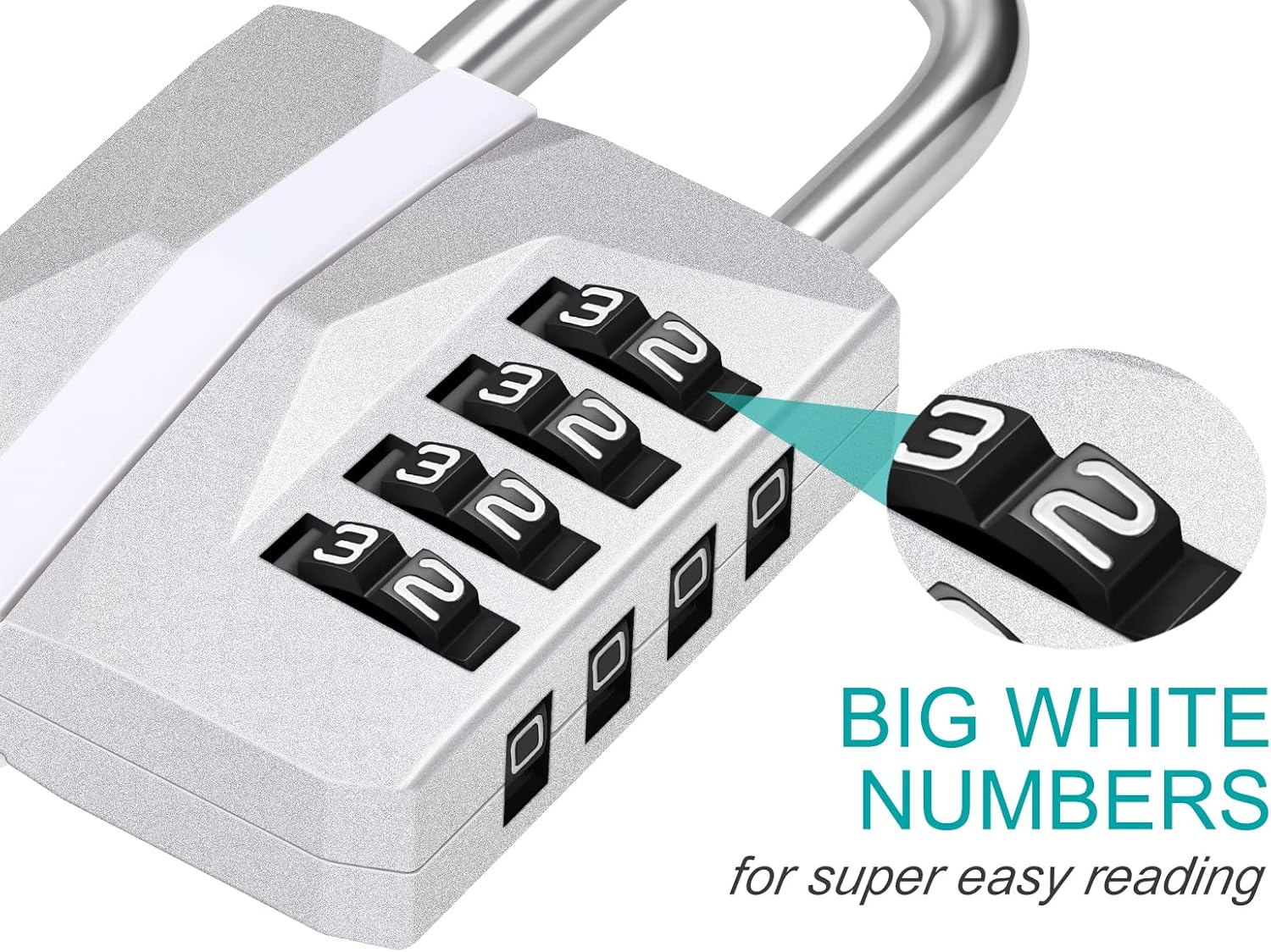 ZHEGE Locker Lock, 4 Digit Combination Lock [2023 Locker Trend] Gym Lock with White Code, Heavy Duty Combo Padlock Outdoor for Gate, Fence, Shed, Garage, School Locks (Silver, 1 Pack)