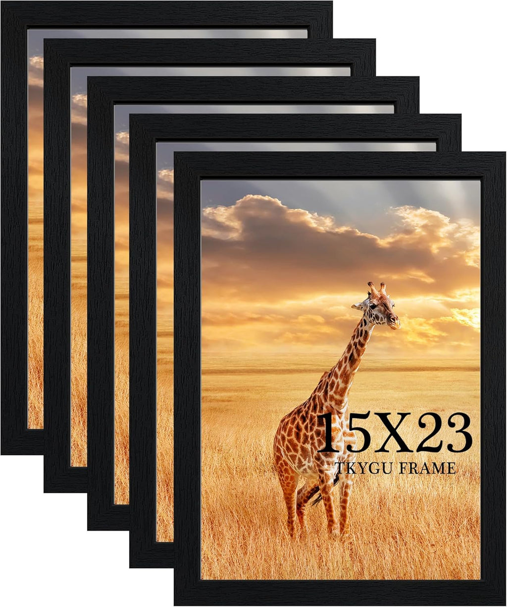 15x23 Picture Frame Set of 5, Wooden Frame Black for 15x23 Inch Picture Poster Photo with Durable Shatter Resistant Plexiglass,Wall Gallery Poster Photo frame 23 by 15 Frame for Wall best gift