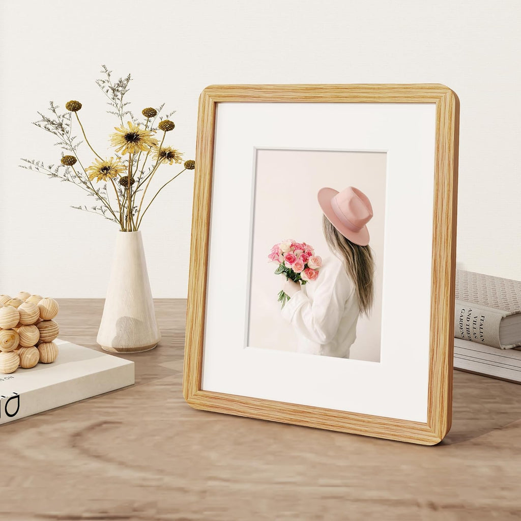 8x10 Picture Frame, Rustic 8 by 10 Photo Frame for Wall & Tabletop Display - Solid Oak Wood & Tempered Glass, 8x10 Picture Frame Matted to 5x7, Wood Collage Frames for Home, Natural Oak Color, 1 Pack