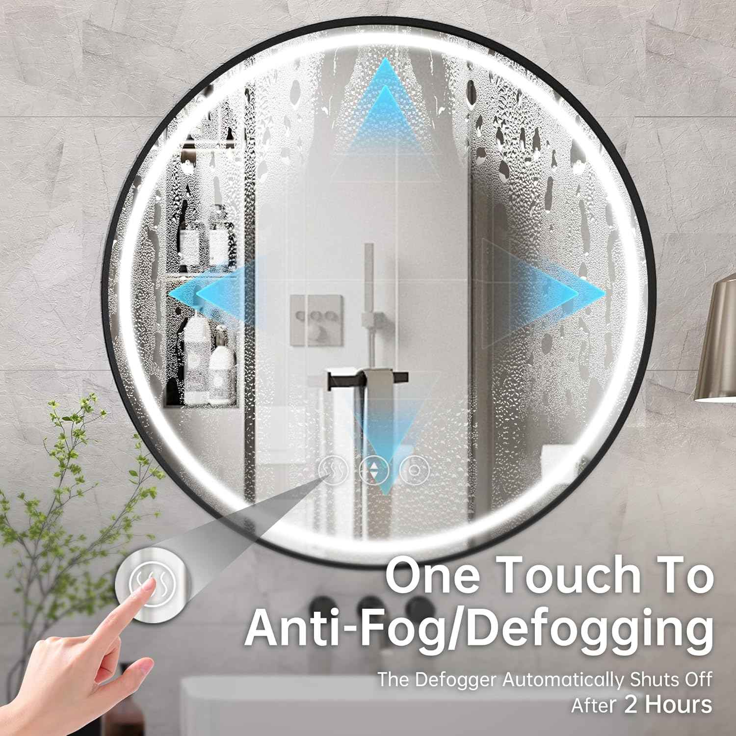 24 Inch Round Bathroom Mirror with Lights, Black Metal Framed Frontlit Circle Mirrors for Wall, Led Light Mirror with Anti-Fog, Memory Function, 3 Color Temperature, Dimmable Makeup Mirror