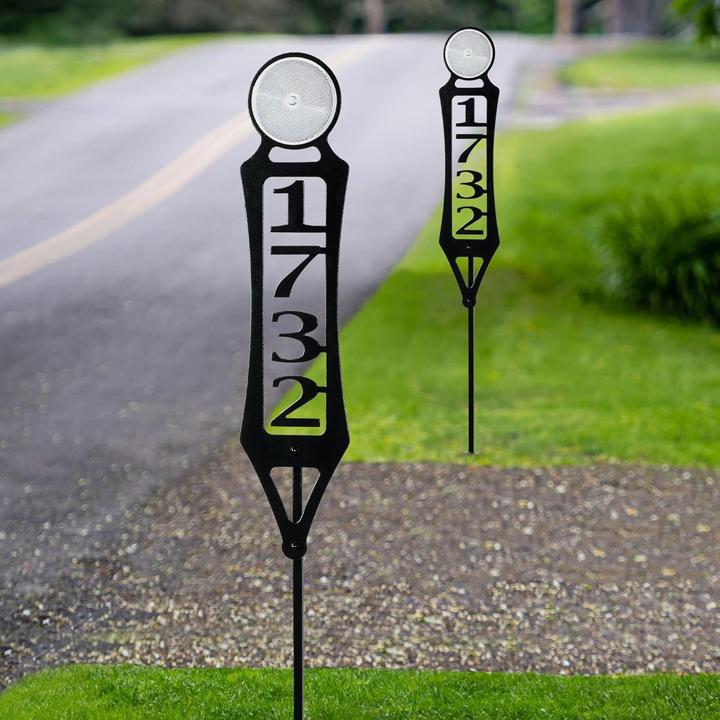 Pathways Vertical Custom Reflective Driveway Marker Set of Two | Personalize with 1-5 House Numbers or Last Name | Black Finish for Outdoors Year-Round | Unique Address Reflector Stake Set of 2