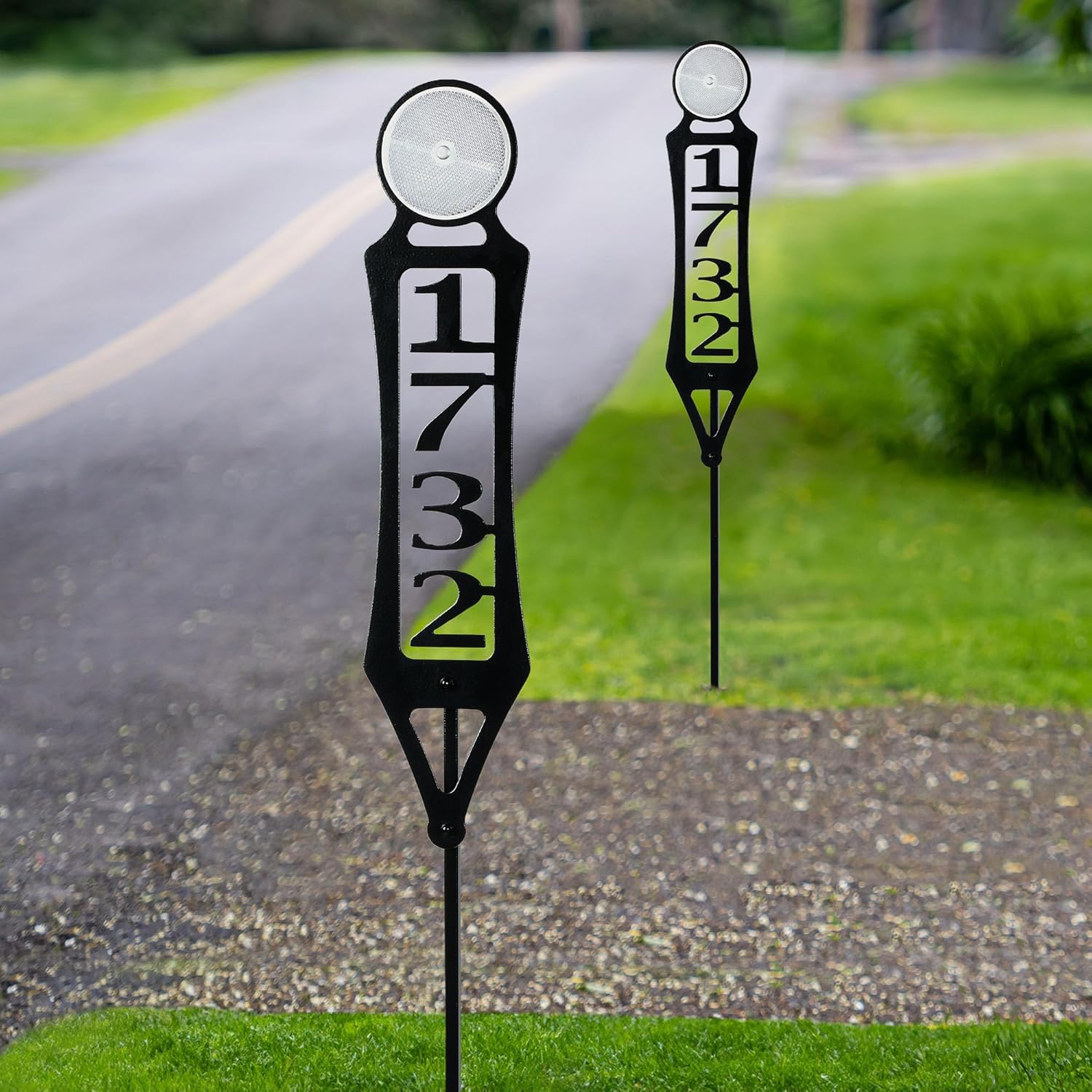 Pathways Vertical Custom Reflective Driveway Marker Set of Two | Personalize with 1-5 House Numbers or Last Name | Black Finish for Outdoors Year-Round | Unique Address Reflector Stake Set of 2