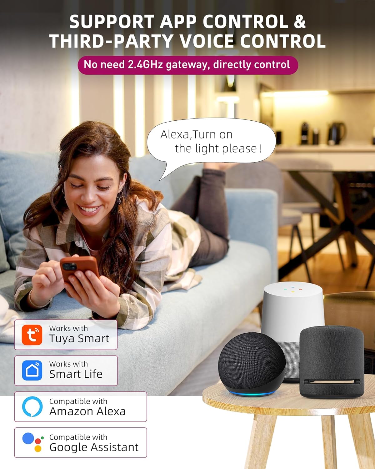 EMITEVER WiFi&Bluetooth 5-in-1 LED Controller WT5 Dimmable for DC12-24V PWM Single Color/CCT/RGB/RGBW/RGBCCT LED Strip Lights, Compatible with Tuya APP/Smart Life/Alexa/Google Home