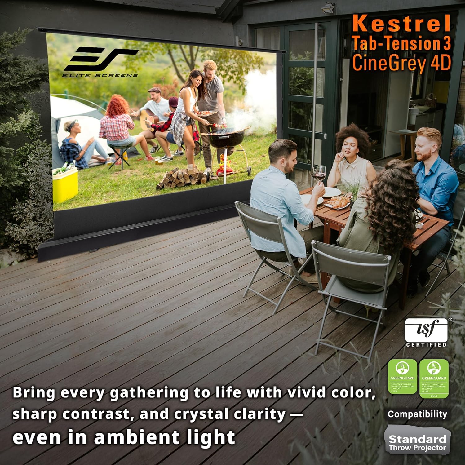 Elite Screens Kestrel Tab-Tension 3 CineGrey 4D, 122 inch 16:9, Standard Throw ISF Ceiling Ambient Light Rejecting (CLR/ALR) Electric Floor-Rising Projector Screen, Programmed Remote Kit, FTE122H3-C4D
