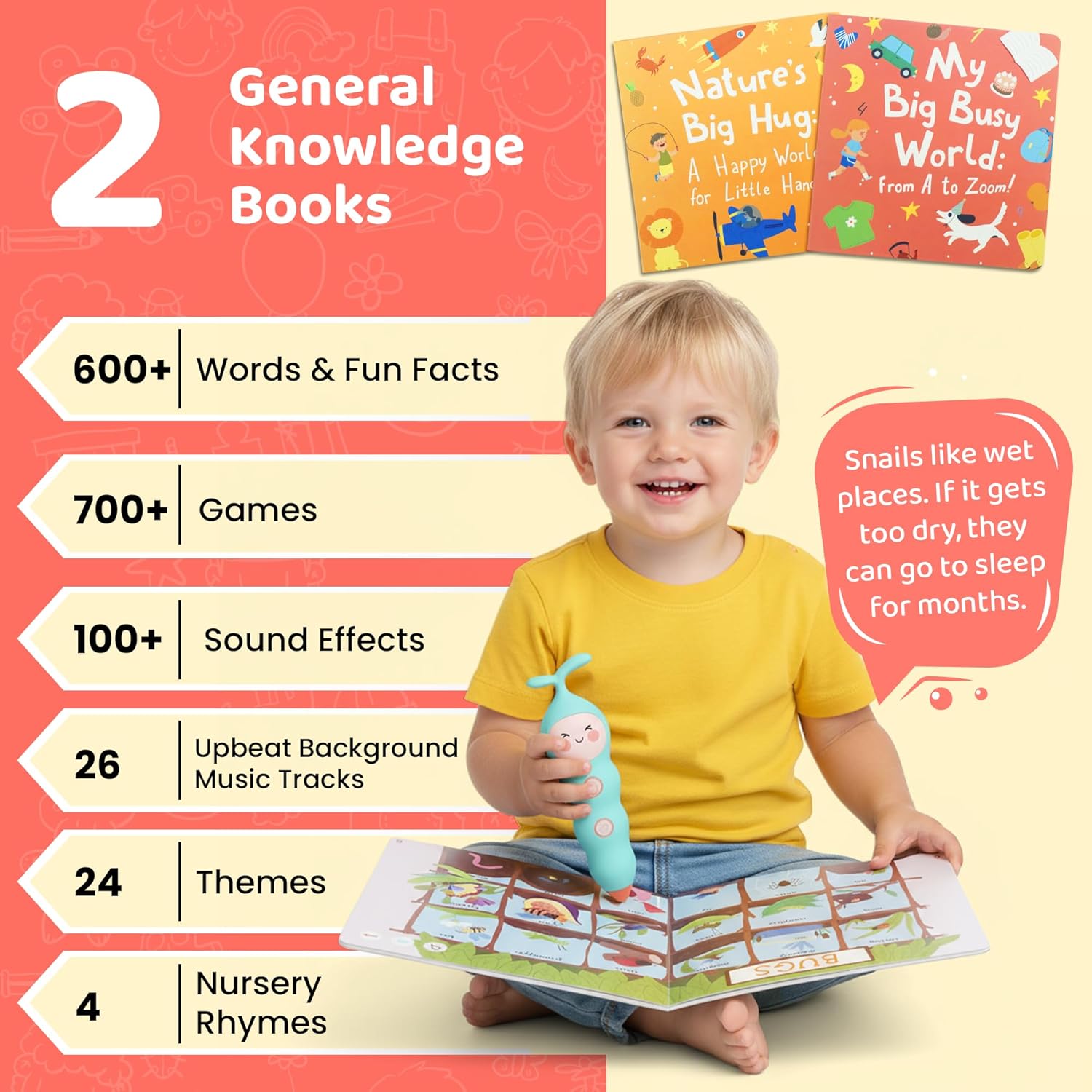 QuTZ Talking Pen Book Set, Learn to Read Sound Books, 8 Tap to Read Audio Books, 600+ Words & Fun Facts, 6 Phonics Story Telling Books, 700+ Interactive Games, Eletronic Educational Toy for Kids 3+