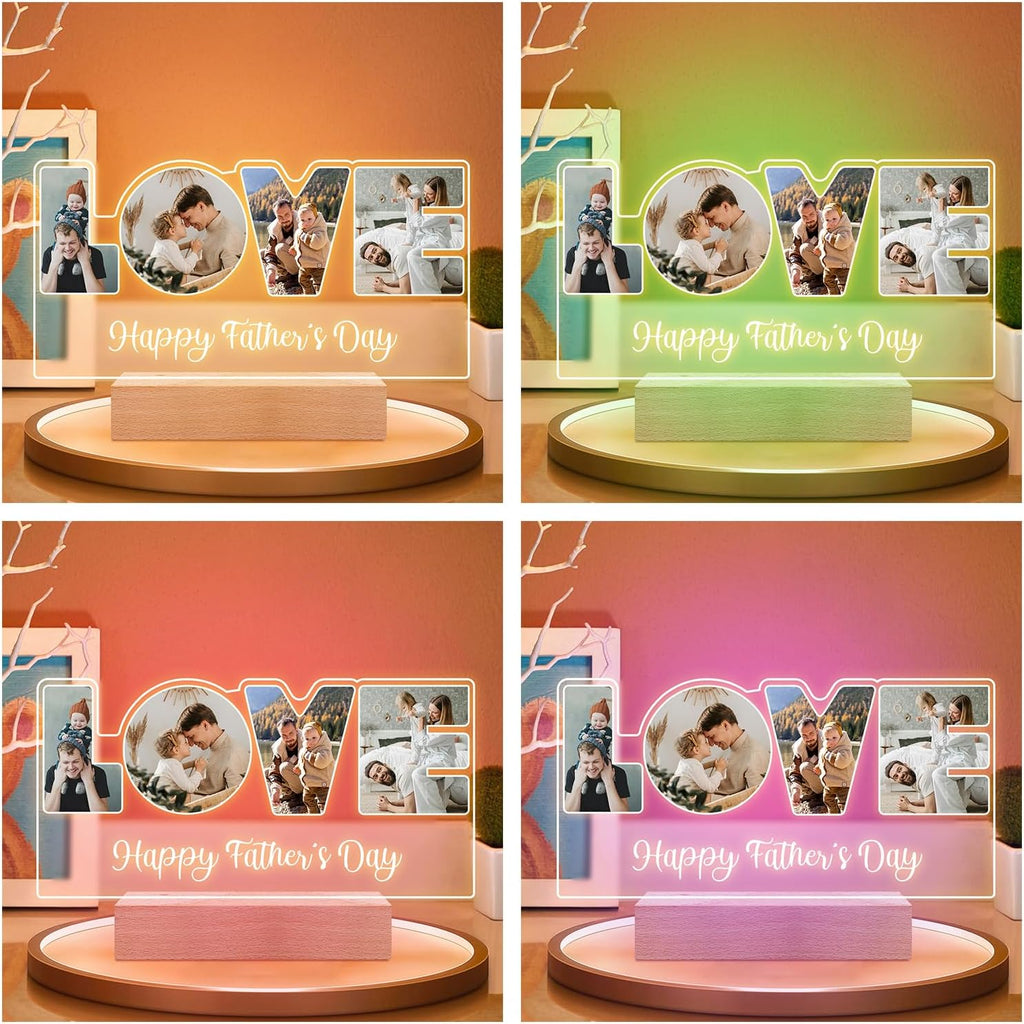 Custom Picture Frame with Photo, Customized Picture Frames with Night Light, Personalized Photo Frame, Personalized Valentines Day Gifts for Dad