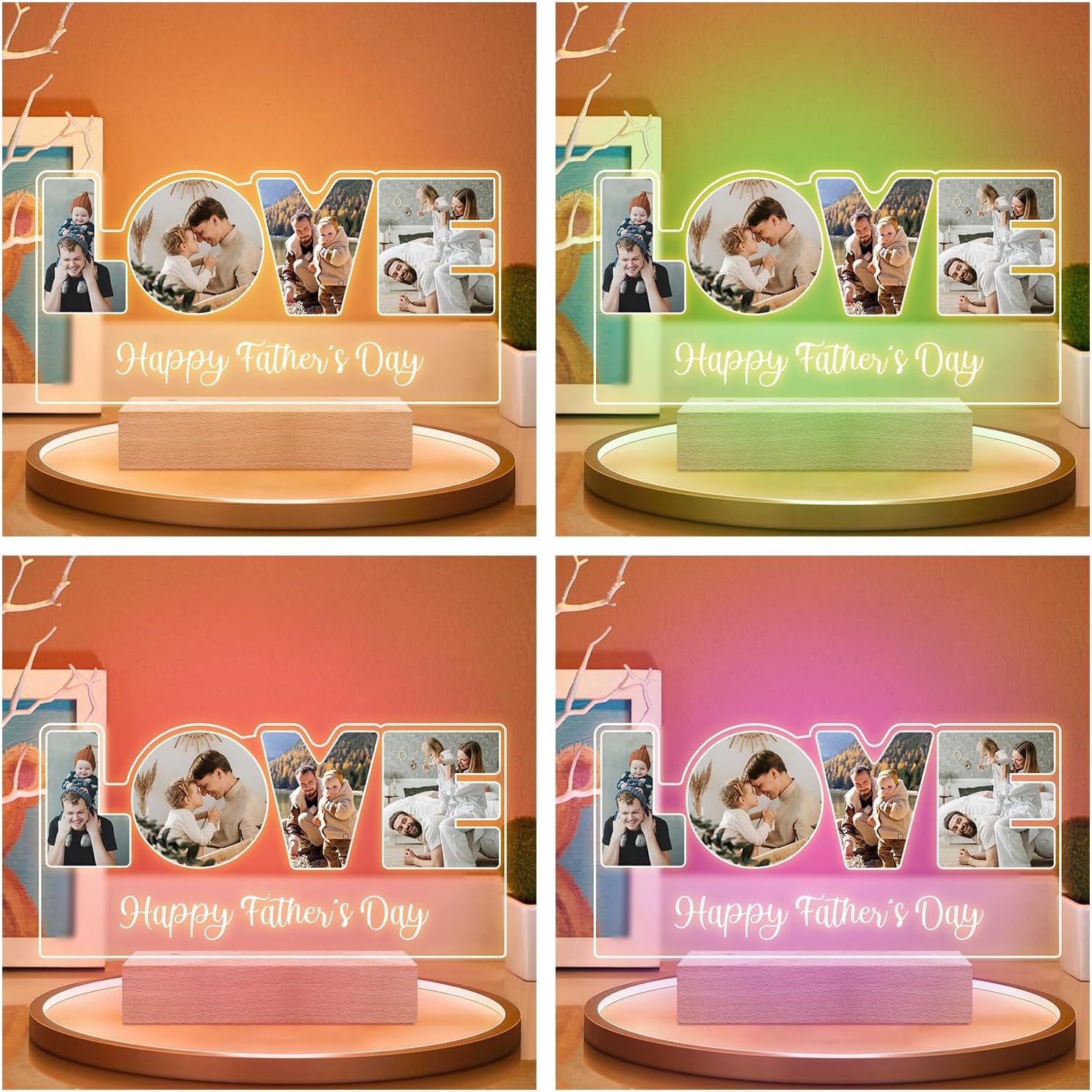 Custom Picture Frame with Photo, Customized Picture Frames with Night Light, Personalized Photo Frame, Personalized Valentines Day Gifts for Dad